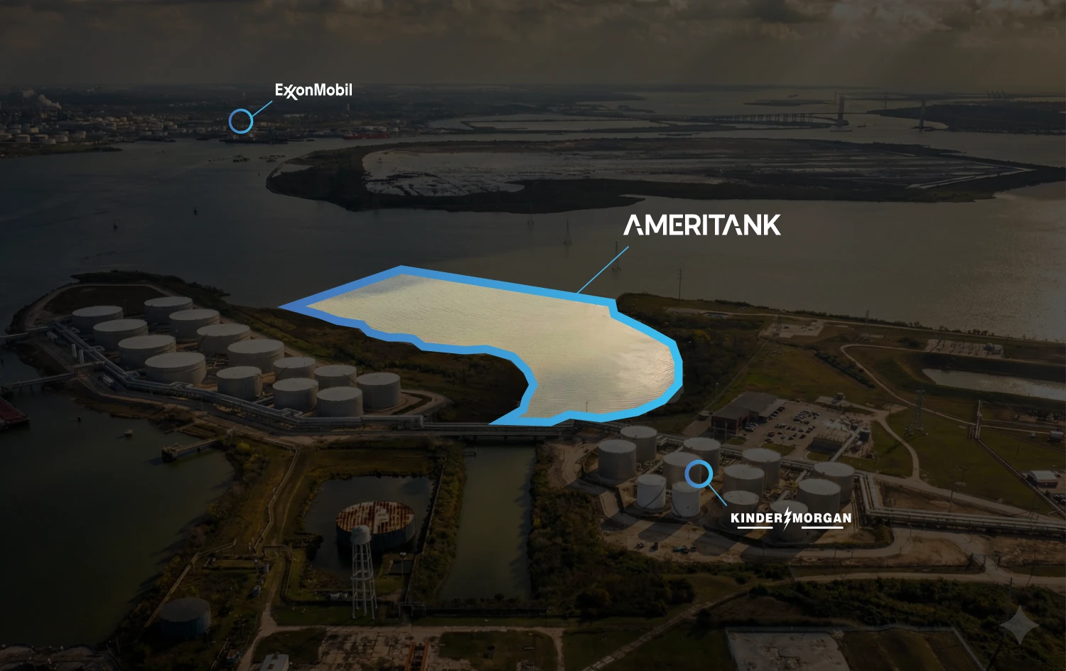 Ameritank barge fleeting and storage facility layout map on Houston Ship Channel