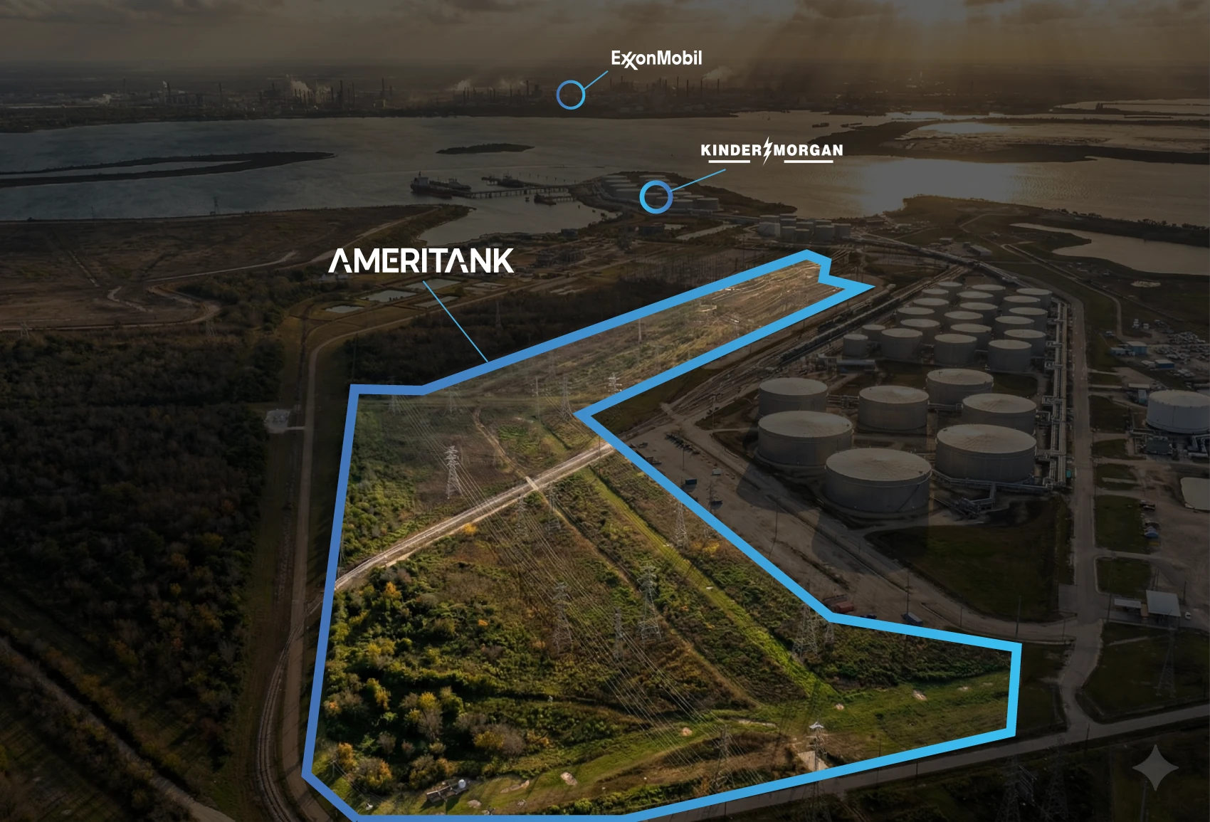 Ameritank 42-acre industrial outdoor storage yard layout map in La Porte Texas
