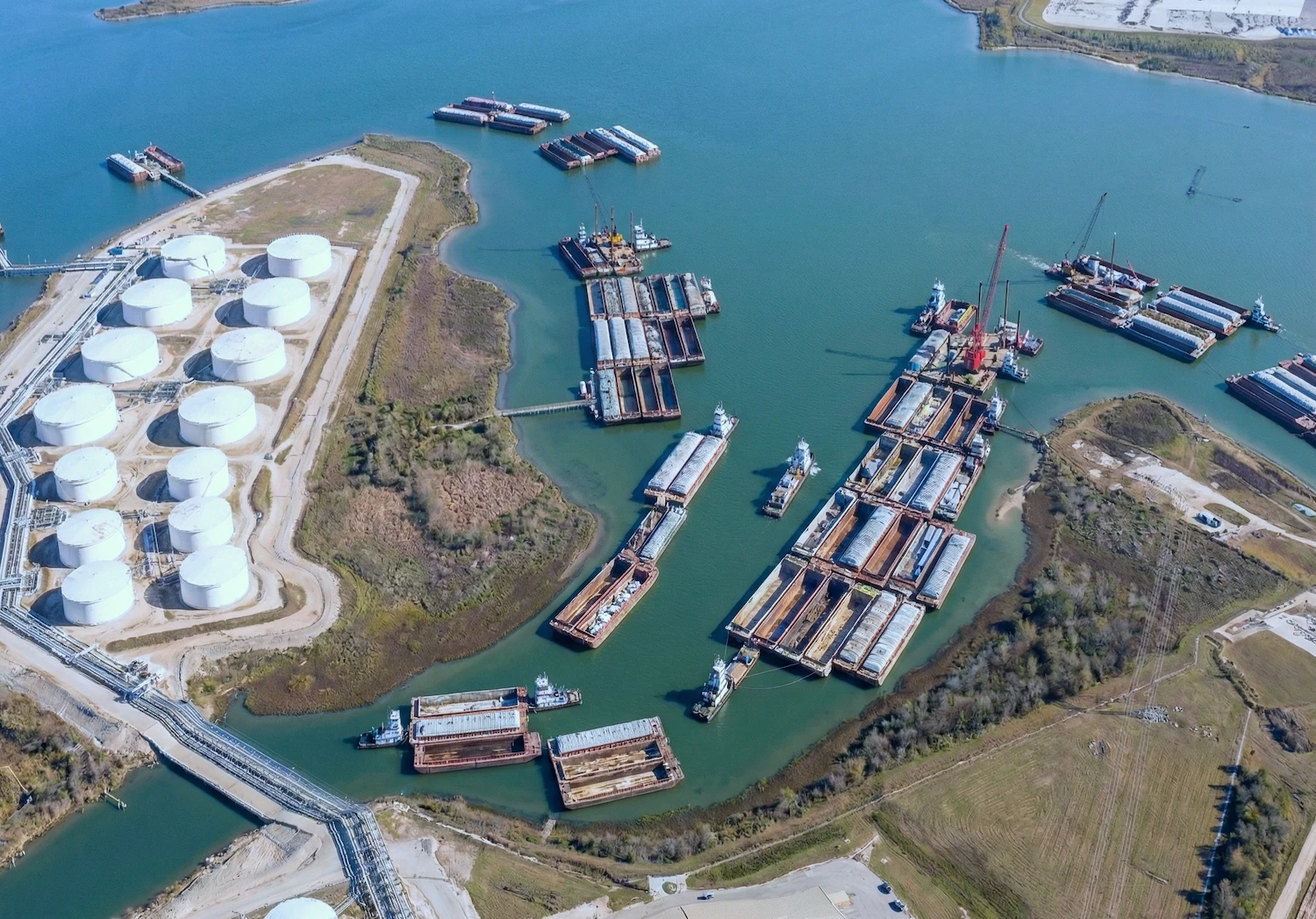 Ameritank barge dock render showing mooring dolphins and fleeting channel on Houston Ship Channel
