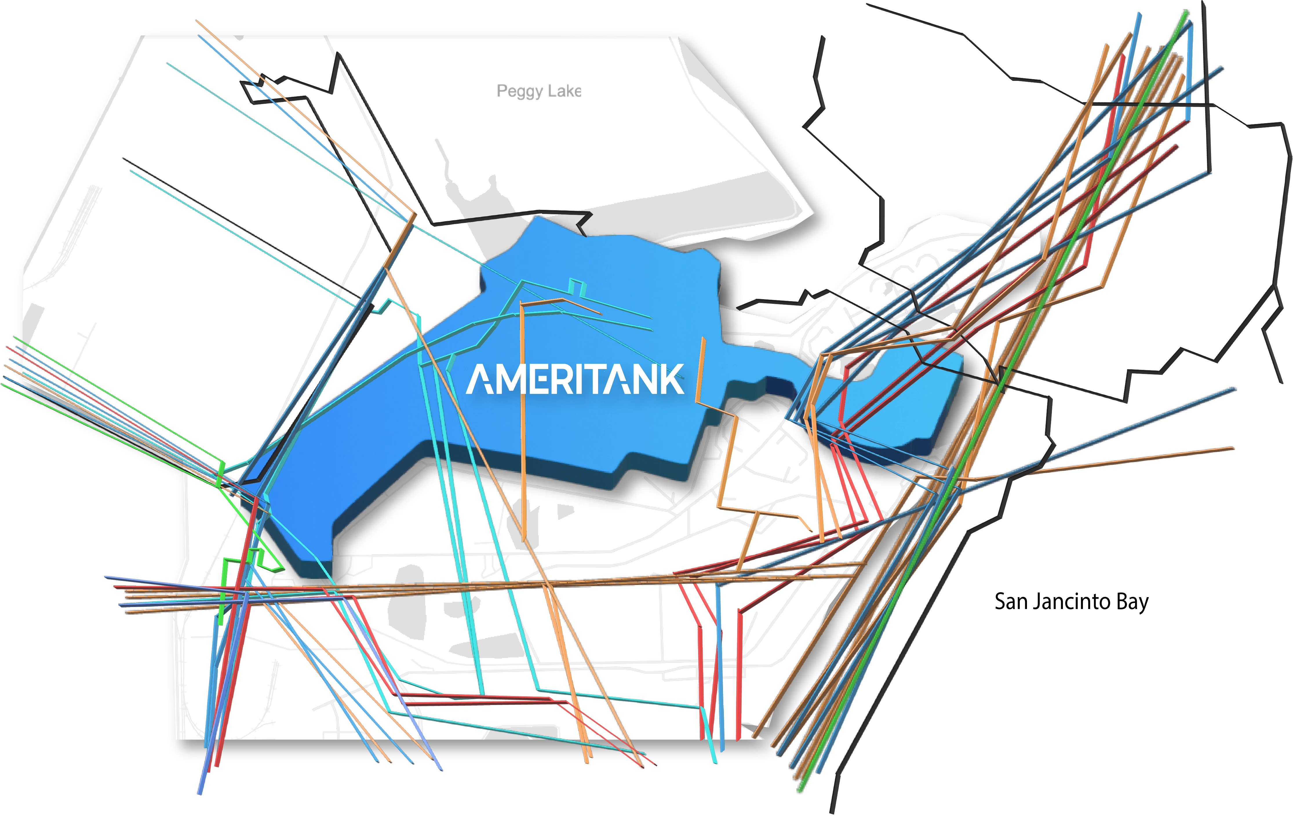 Pipeline network map showing connectivity around Ameritank terminal on Houston Ship Channel