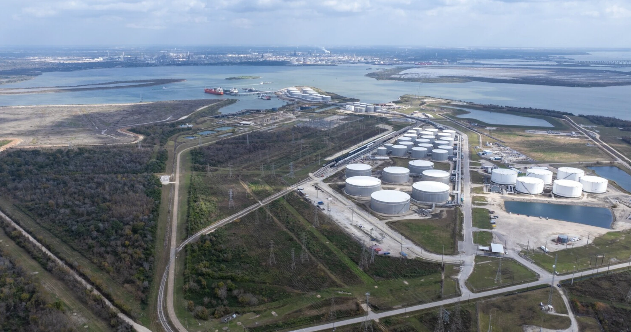 Aerial view of Ameritank terminal facility and IOS yard in La Porte Texas on Houston Ship Channel
