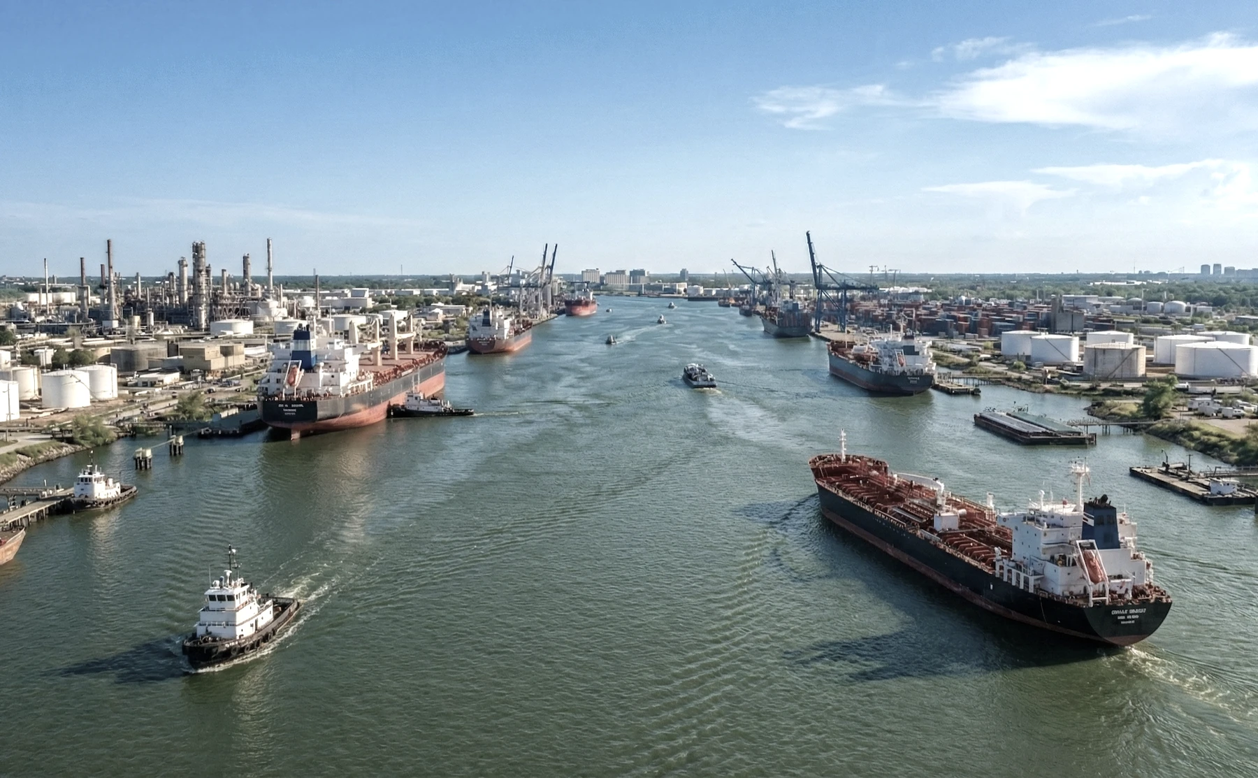 Houston Ship Channel industrial corridor aerial view near Ameritank IOS yard