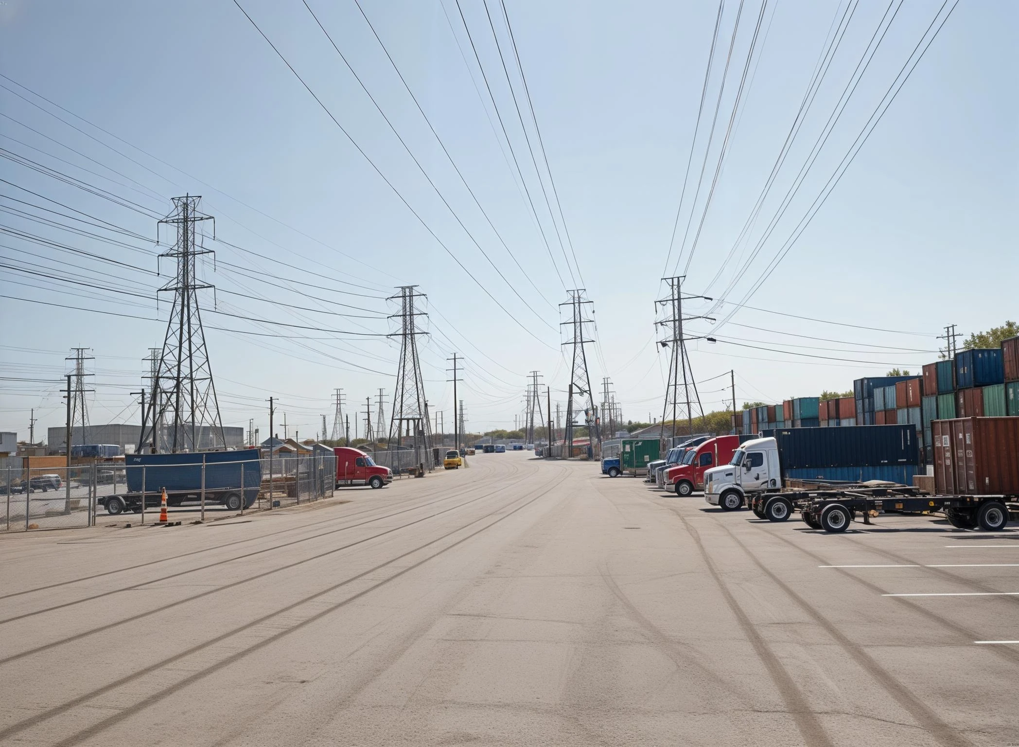 Industrial outdoor storage yard with power infrastructure and equipment staging area Houston Ship Channel