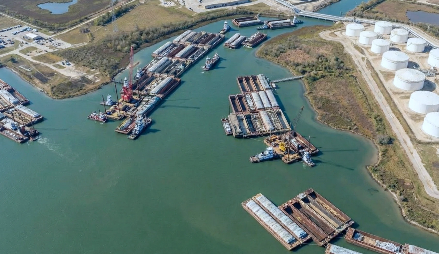 Ameritank barge storage facility render with 66-barge capacity at Mile Marker 308